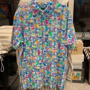 Michaels Multi-Color Cocktail Print Short-Sleeve Button-Down Shirt